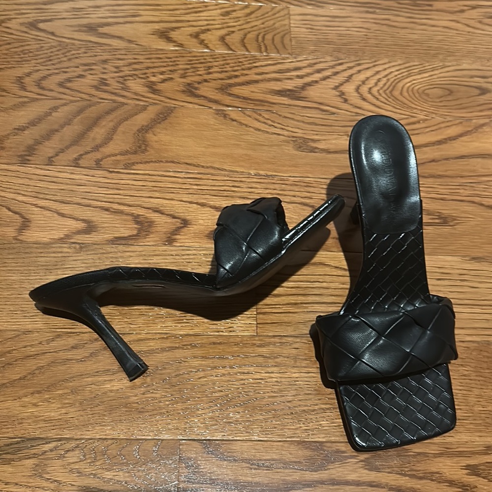 Black Square Mule Heeled Sandals